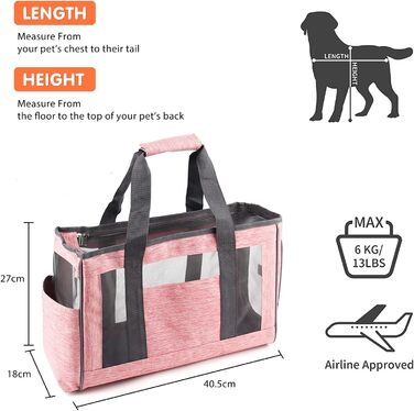 Транспортна сумка для собак PETCUTE, рожева, з регульованим ременем, дихаюча, для котів та собак (M)