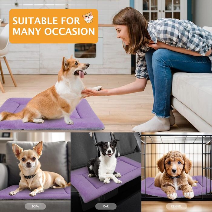 Килимок для собак, м'який та теплий, килимок-подушка для собак, миється, затишний, двосторонній, подушка для домашніх тварин, PS085 (90x70 см, фіолетовий)