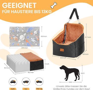 Автокрісло для собак HiPetpy - зручне ліжко для собак до 14 кг з підстилкою, безпечною шлейкою та кишенями для зберігання (колір: коричневий, розмір: маленький)