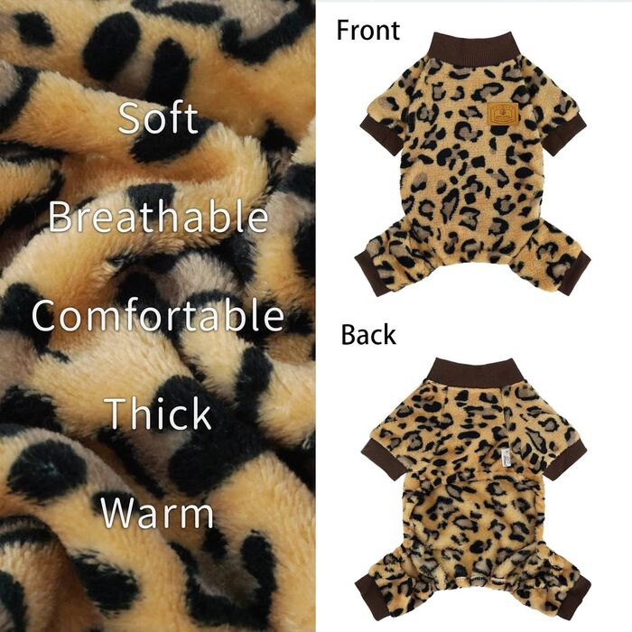 Піжама для собак XPUDAC, фліс, теплий пуловер для собак, дівчаток та хлопчиків, м'яка, тепла зимова одяг для собак, розмір S (груди 15 дюймів), леопардовий принт