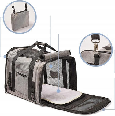 Переноска для собак Manu, сіра, розмір M (44 x 31 x 34 см)