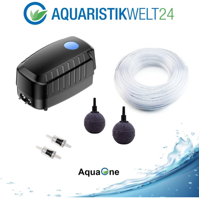 AquaOne повітряний насос CAP-20, 8 Вт, набір для аерації ставків до 8 м³, енергоощадний компресор з розпилювачем і шлангом