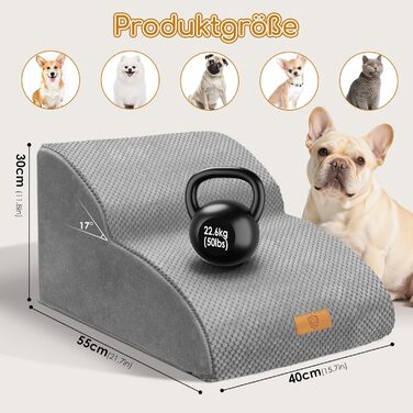 Сходинка для собак маленьких порід, водовідштовхувальна, 3 сходинки, з високощільнісного губки, знімна, для софи та ліжка, сіра