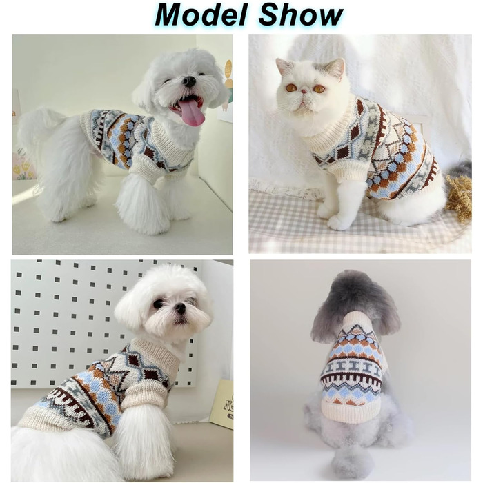 Теплий пуловер для собак на Новий рік, пухкий пуловер для маленьких та середніх собак, для Чихуахуа, Французького бульдога (Бежевий, M)