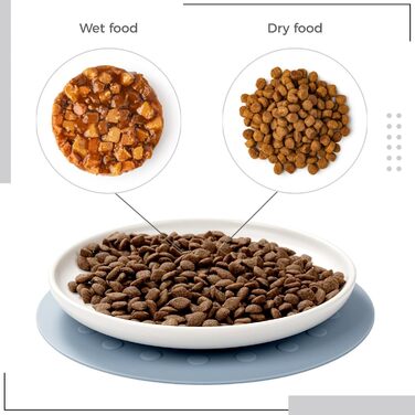Керамічні годівниці для котів, набір 3 шт. з антиковзними килимками, широкі та плоскі миски для котів та кошенят, білий колір