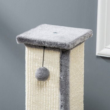 Кігтеточка PawHut Scratching Stem висотою 81 см з сизалю з ігровим м'ячем, ідеально підходить для котів до 5 кг, для використання в приміщенні, в сірому та кремовому кольорах| Аосом