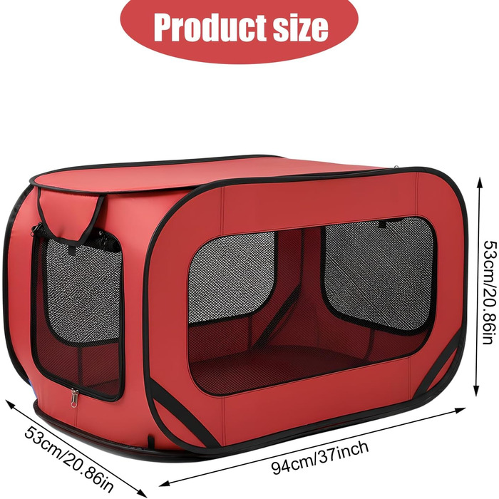 Транспортна переноска для собак та котів, складана Pop-Up, 94x53x53 см, червона