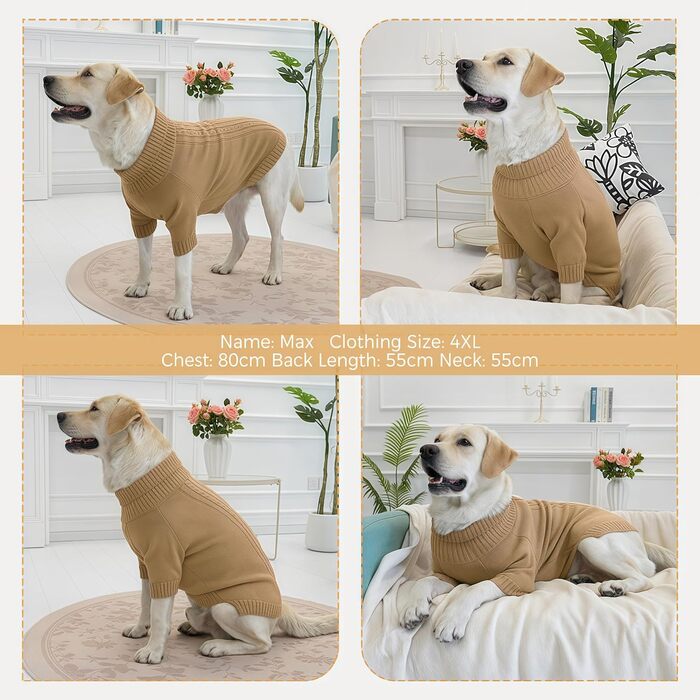 Теплий зимовий пуловер для собак середніх порід, з коміром-горловиною, хакі, розмір M (обхват грудей 44 см)