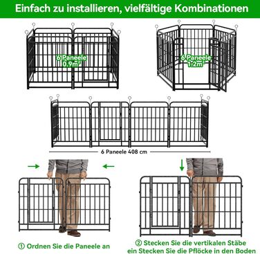 КіяГро вольєр для цуценят 544см, 8-секційний, розкладний, з дверцятами, для собак, котів, кроликів, для саду, без інструментів
