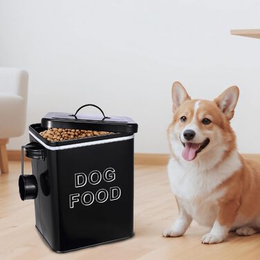 Контейнер для корму для собак, 5л, з кришкою та мірною ложкою, герметичний, білий, для сухого корму, снеків, для дому (441-Dog-Black)