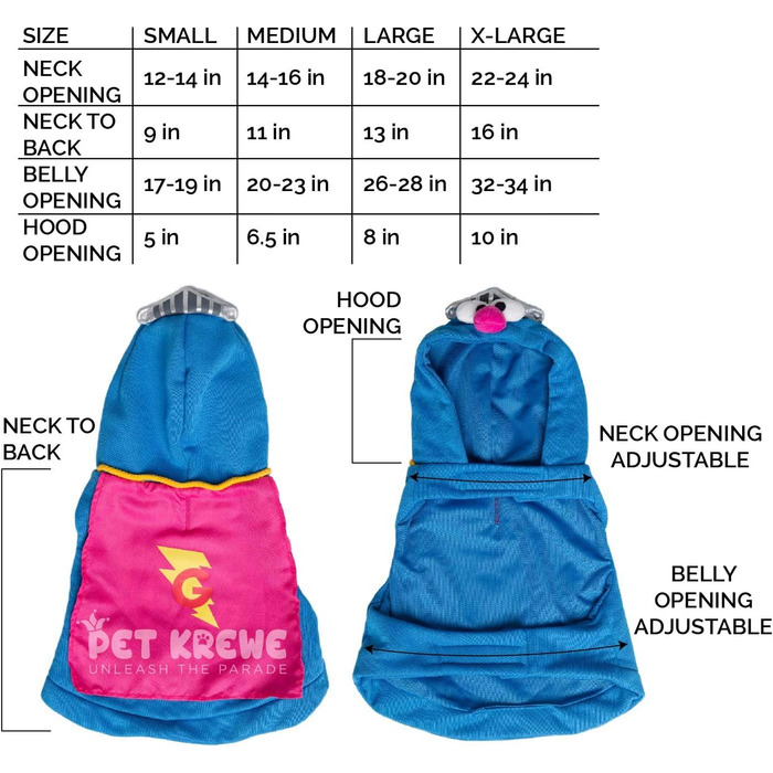 Костюм для собак Super Grover від Pet Krewe – ідеальний для маленьких, середніх, великих та екстра-великих собак. Підходить для Хелловіну, вечірок, фотосесій та як подарунок для собаколюбів