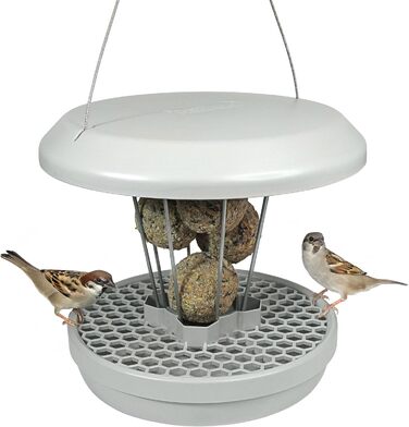 Годівниця для птахів SWISSSWISSINNO Lucerne SMART Birds, підвісна, з піддоном, захист від щурів, на 7 кульок для синиць, світло-сіра