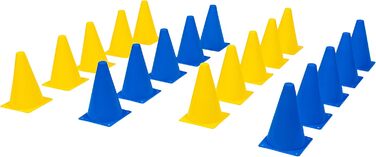 8LevelUp Пиллони для тренувань (20 шт.) - 18 см, жовті та блакитні конуси. Підходять для футболу, кінного спорту, дресирування собак та коней, агіліті. З сумкою.