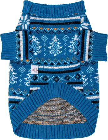 CuteBone Синій пуловер для собак зі сніжинками, одяг для цуценят, теплий светр, зимова куртка для маленьких собак, з отвором для повідка DS72XL-DE XL Сніжинка