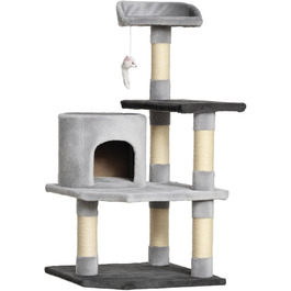 Кігтеточка PawHut для котів - велика кігтеточка-вежа 48x48x100 см з платформами, будиночком та сірим плюшем