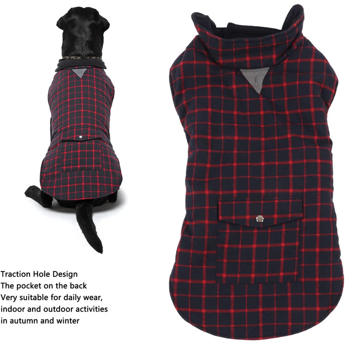 Зимовий теплий одяг для собак, вітрозахисний, в клітинку, для малих, середніх та великих собак, тепла флісова куртка для активностей на холоді (розмір S, S)