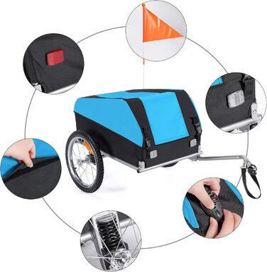 Велосипедний причіп CXWXC зі стоп-кабелем, великий об'єм 120л, вантажопідйомність 40кг, складаний вантажний причіп з тентом та прапорцем безпеки - ідеальний для щоденного транспортування, блакитний