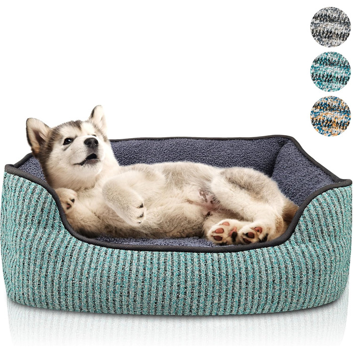 Ліжко для собак та котів Bluzelle, корзина для собак, диван для собак, подушка для собак, ліжко для котів, подушка для котів, миється, неслизьке, знімний наповнювач, плюшеве, розмір S (53x42x18 см), колір: зелений