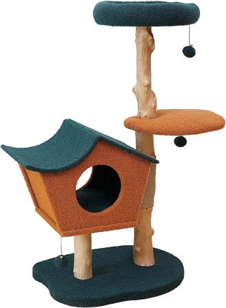 Котячий будиночок з дерева з штучним хутром Fudajo, 114 см, з кульками для ігор