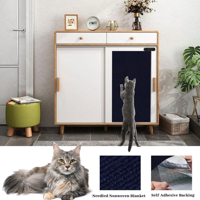 Килимок для дряпання котів, 200х40 см, темно-синій, на стіну, килимок для кігтів