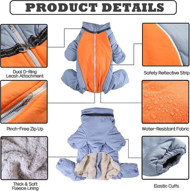 Зимовий теплий пуховик для собак, світловідбиваючий, вітронепроникний, з підкладкою з флісу, водонепроникна куртка для собак з блискавкою та кріпленням для шлейки, HazeBlue, 20