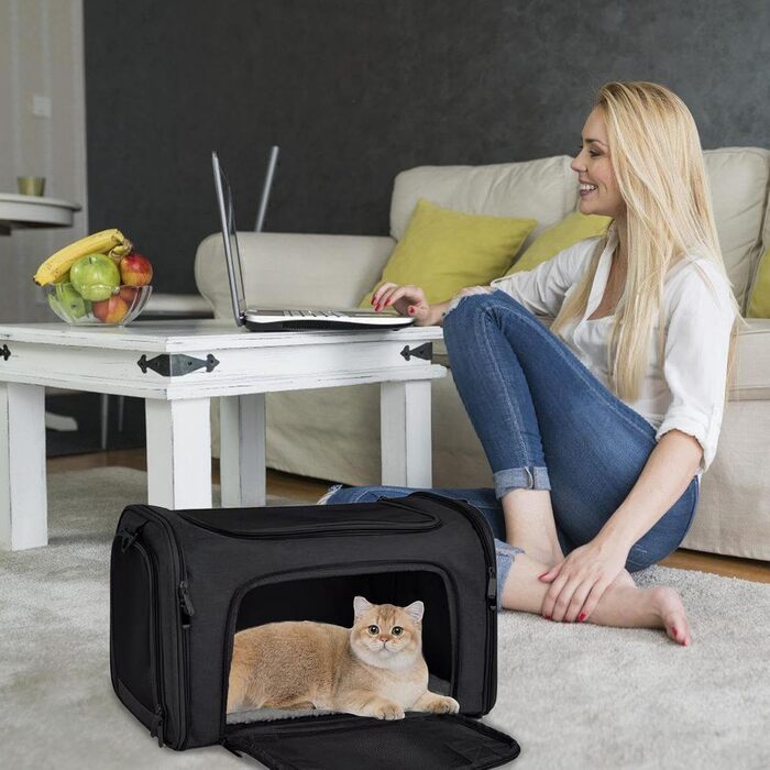Транспортна переноска для собак та котів, складана переноска для тварин | Чорна переноска для собак та котів, для подорожей та авто