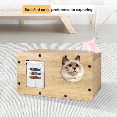 Картонний будиночок для котів Furjoy з когтеточкою, лежаком і котячою м'ятою, для домашніх котів, 53×30×28 см, плед, легко монтується, стильний декор