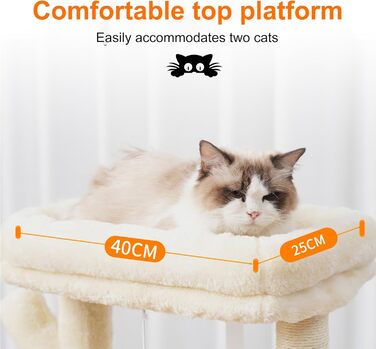 Котячий будиночок Heybly Kratzbaum: 100 см, з платформою, печерею, 2 гамаками та іграшками. Активний котячий будиночок, HCT006SW (Бежевий)