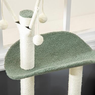 Дерев'яний будиночок для котів PawHut 123H - когтеточка, ліжко, іграшки, сизаль, плюш, кремово-білий+зелений