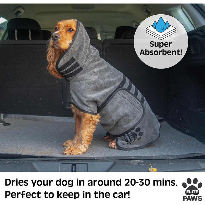 Elite Paws™ UK: Люксовий халат для собак з мікрофібри, товстий та м’який, швидко сушить тварину за 20-30 хвилин, супер вбираючий, обмежує безлад