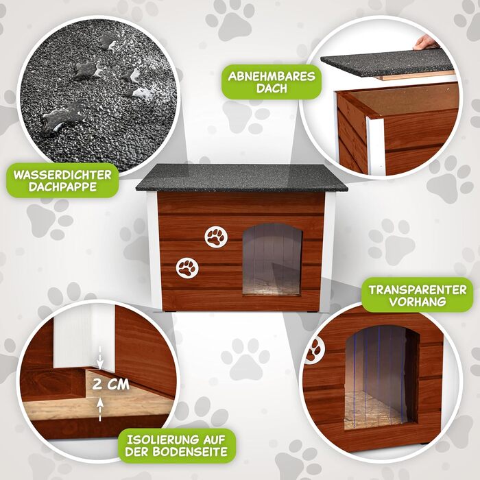 Будка для собак Outentin - XL, 76x60x60 см, тепла та вологостійка, для середніх собак, сучасний дизайн, горіховий колір