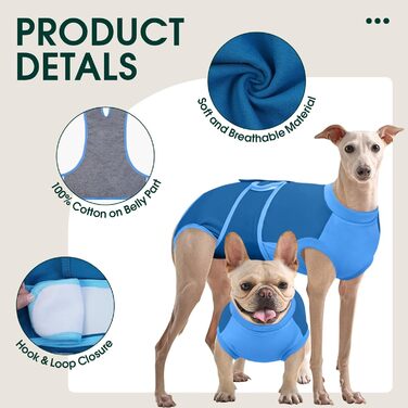 Захисний одяг для собак після операції Kuoser M – Дихаючий захисний костюм для сук та песиків, альтернатива електронному нашийнику, блакитний (34-41см;49-59см)