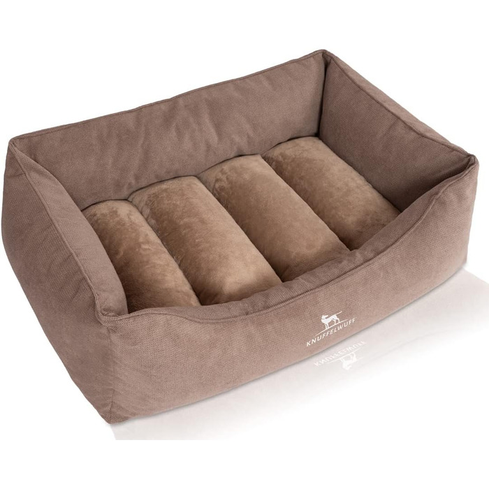 Ортопедичне собаче ліжко Knuffelwuff Baltimore 120x80 см з двостороннім килимком-гармошкою. Знімний, пральний чохол. Підходить для собак великих, середніх та маленьких порід (Бежевий, 120 x 80 x 25 см)