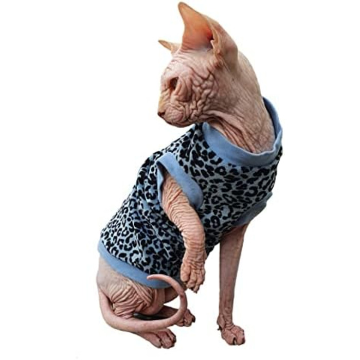 Футболка для безшерстних котів Sphynx з органічної тканини з леопардовим принтом (XS, блакитний)