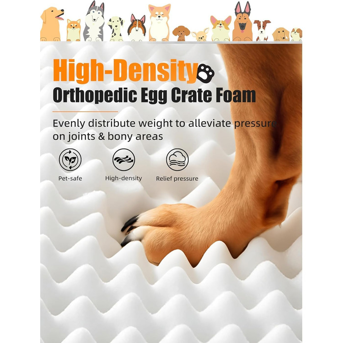 Ортопедичне ліжко для собак Sytopia, великий розмір, 107x76 см, сіре, знімний водонепроникний чохол, неслизьке дно, міцний матрац