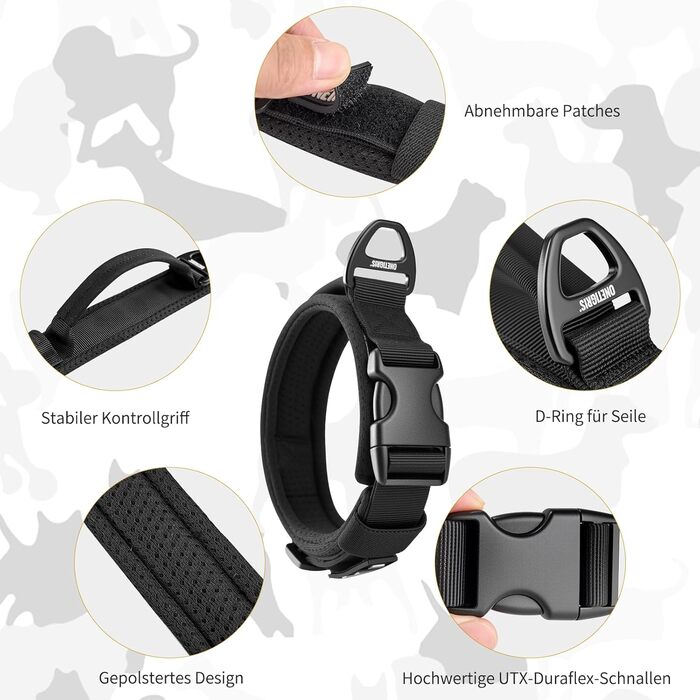 Нашийник для собак OneTigris, тактичний, з ручкою, чорний, S (30-40 см)