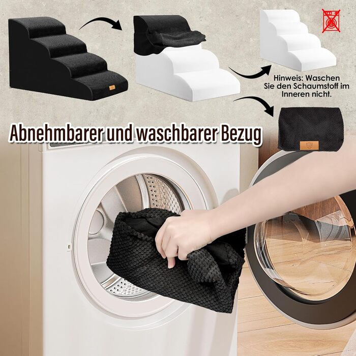 Сходинки для собак, 4 сходинки, знімний поручень, антиковзка поверхня, для ліжка та дивану, з високощільним губчастим наповнювачем (Чорний)