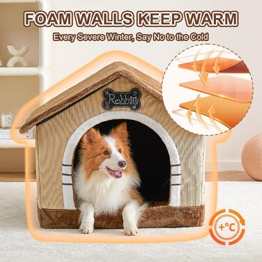 Будка для собак Jiupety, XL, 51x46x46 см, коричнева. Зручне ліжко-будка для собак вагою 7-14 кг, для дому