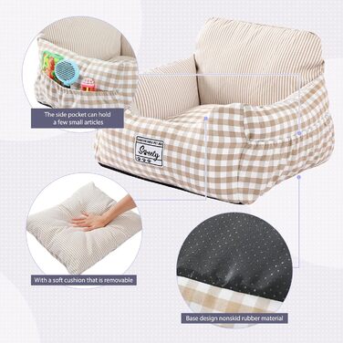 Автокрісло для собак Petpela з безпечним ременем, м'яке, вологостійке, неслизьке. Підходить для собак маленьких та середніх порід. Сірий (Бежево-сірий в клітинку)