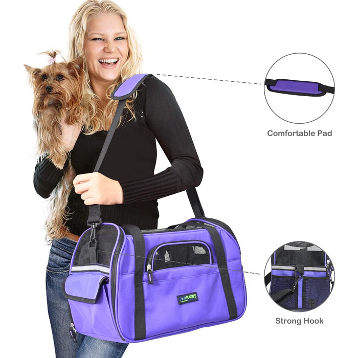 Транспортний бокс для тварин Jespet, м'які стінки, для подорожей, котів та цуценят, 17' x 9' x 11.5', блакитний/фіолетовий