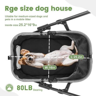 Дитяча коляска для собак з 4 колесами, складна, з регульованою ручкою, подвійна місткість, вагон-візок для собак, з передньою дверцею, для маленьких (Блакитно-зелений) (Темно-сірий)