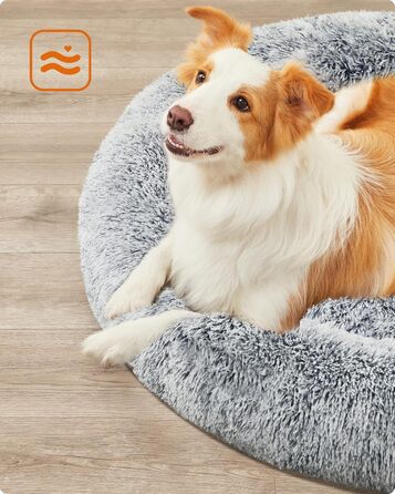 Кругле ліжко для собак та котів Feandrea Ombré Grey, 100 см, знімний м'який наповнювач, довгий плюш, 100 x 100 x 20 см