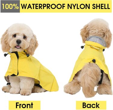 Жовтий дощовик для собак M, водонепроникний дощовик з капюшоном, світловідбиваючі елементи, регульований, з петельками для ніг та отвором для повідка, для собак маленьких, середніх та великих порід