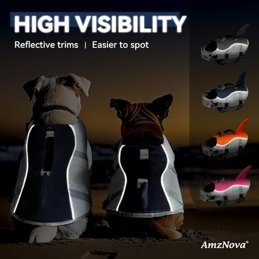 AMZNOVA Жилет для плавання собак Shark, жилет з ластами та плавником акули, рятувальний жилет для собак, для катання на човні, допомога у плаванні, легкий, L, (XL: 79-97cm (обхват грудей), Majolikablau)