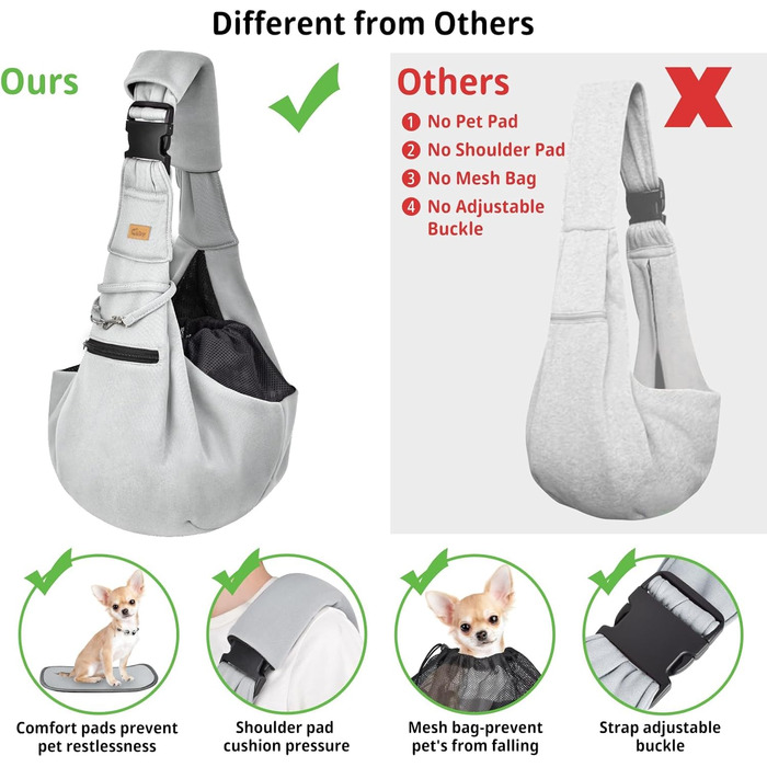 Слінг для собак та котів CUBY - переноска для тварин, слінг на одне плече, сірий, з підставкою для лап