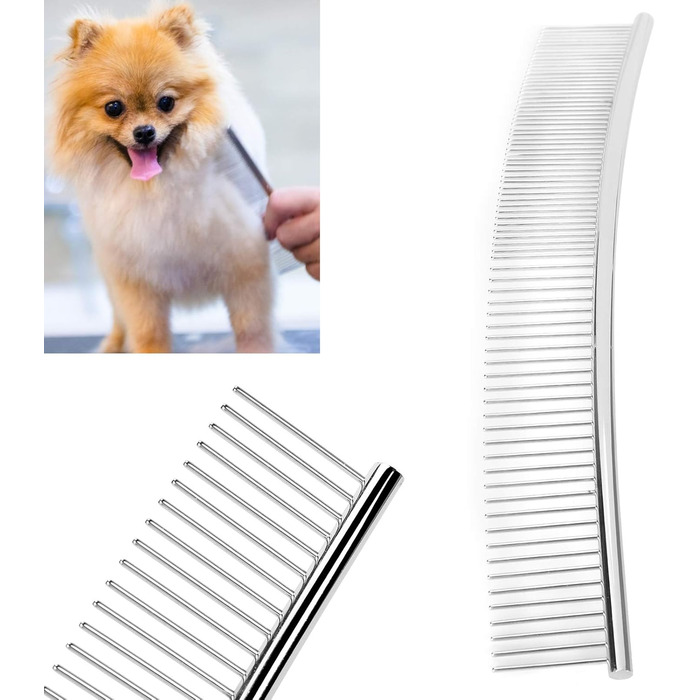 Гребінець для грумінгу собак з нержавіючої сталі, вигнутий носик, для видалення шерсті собак та котів (25 см)