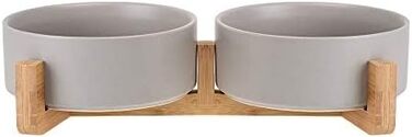 Набір мисок для собак та котів з кераміки, зелений колір, з дерев'яною підставкою (2 шт.), об'єм 400 мл (2 шт.)