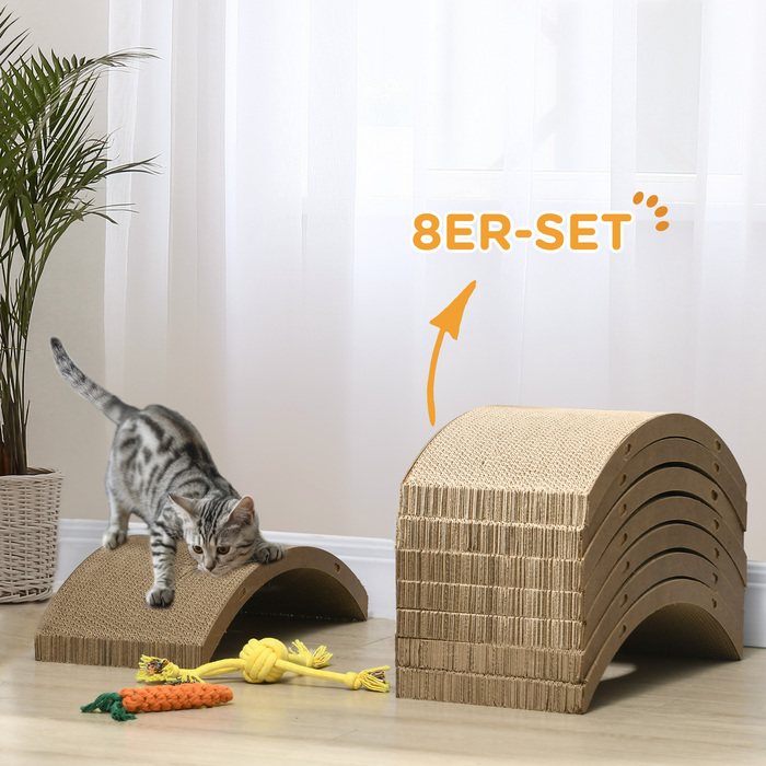 Кігтеточка PawHut Cat Board, 8 комплектів кігтеточок для вторинної переробки, гофрокартонні килимки для котячого біговела, кішки до 5 кг, 55 x 25.5 x 3 см, коричневий | Аосом