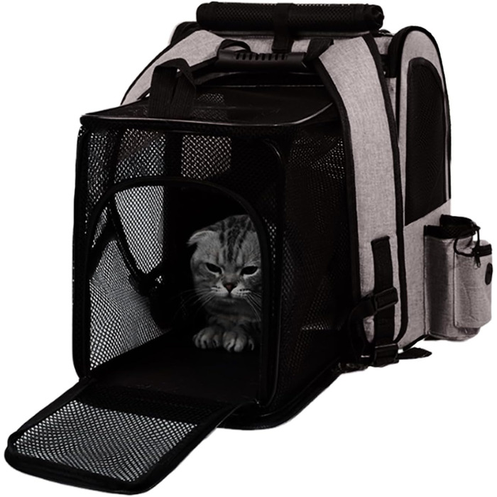 Транспортна сумка для тварин: переноска для котів та інших домашніх улюбленців, розширювана, дихаюча, складана, для подорожей, прогулянок, транспортування. Сірий колір з зеленими вставками