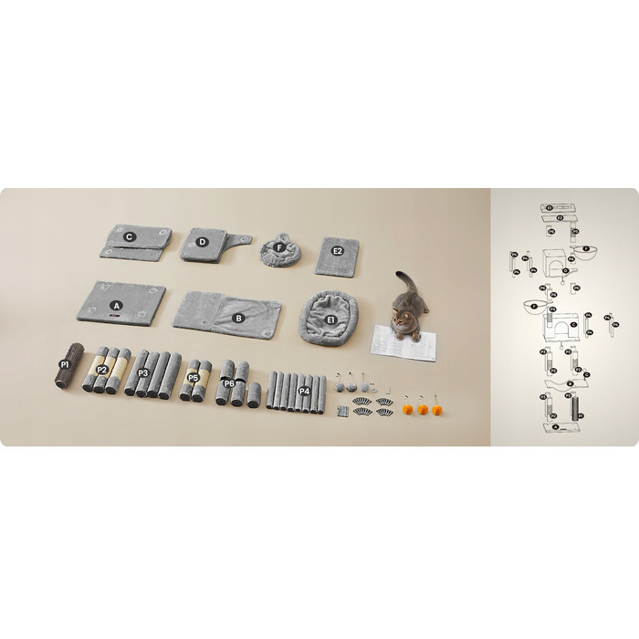 Високий когтеточка-комплекс Feandrea: ігровий центр з лежаком та стовпчиком для кігтів, 161 - 220 см